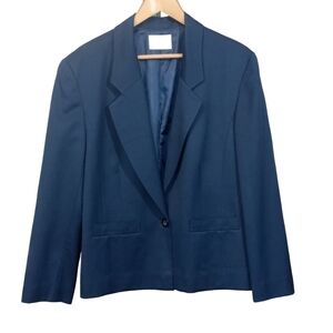 Pendleton 100% Virgin Wool Single Button Navy Blue Blazer Jacket Plus Size 16